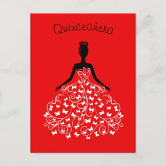 Red Black Butterfly Gown Quinceanera Einladung