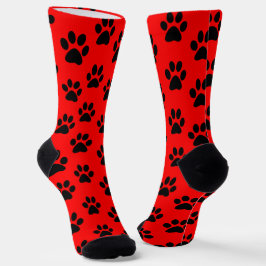 Red Black Cat Paw Dog Paw Tiermuster Socken