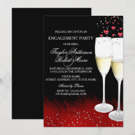 Red Black Champagne & Hearts Engagement Party Einladung
