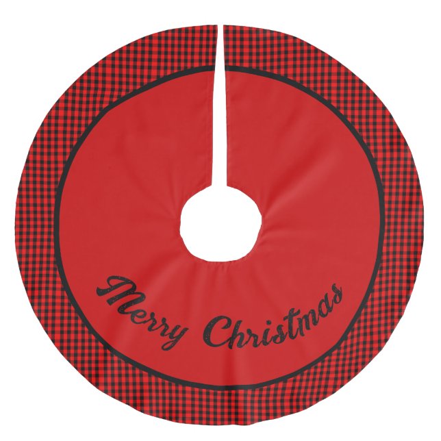 Red & Black checked Personalized Christmas Polyester Weihnachtsbaumdecke (Vorderseite)