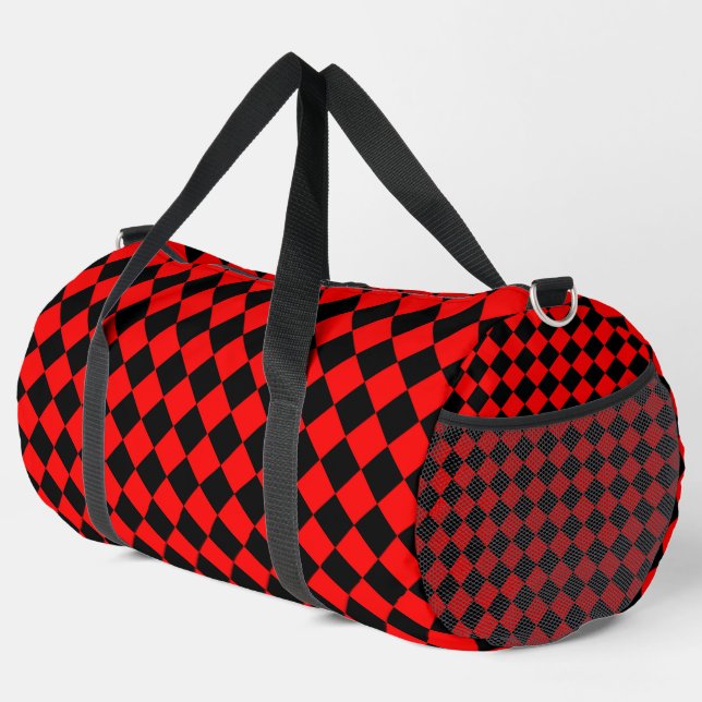 Red Black Checker Diamond Pattern Large Duffle Bag (Rechte Ecke)