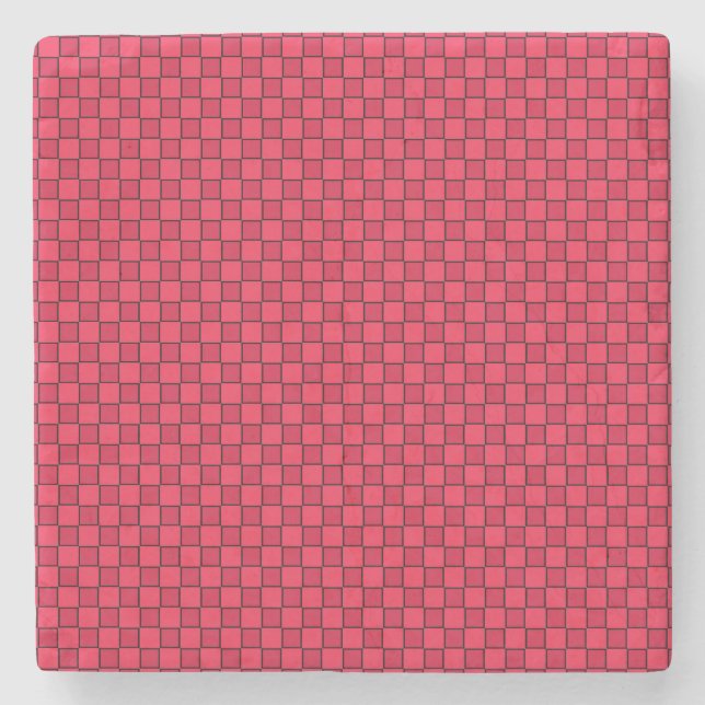 Red Black Checkerboard Steinuntersetzer (Vorderseite)