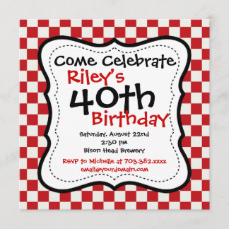 Red Black Checkered 40. Geburtstag Party Einladung