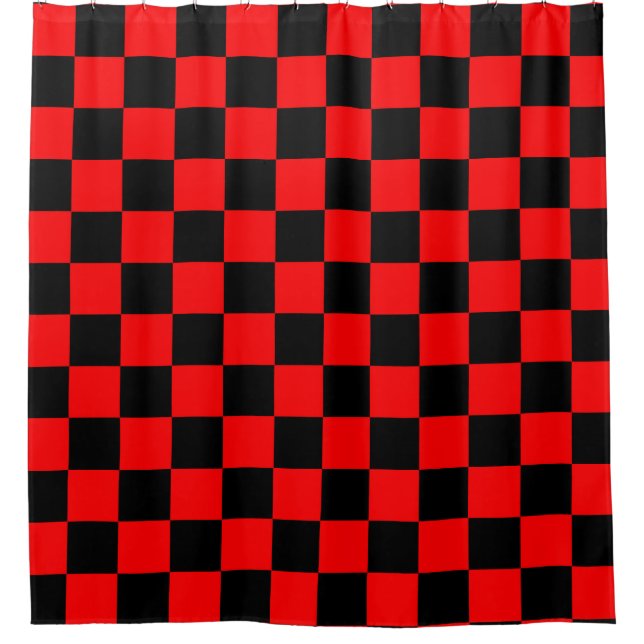 Red Black Checkered Karo Pattern Duschvorhang (Vorderseite)