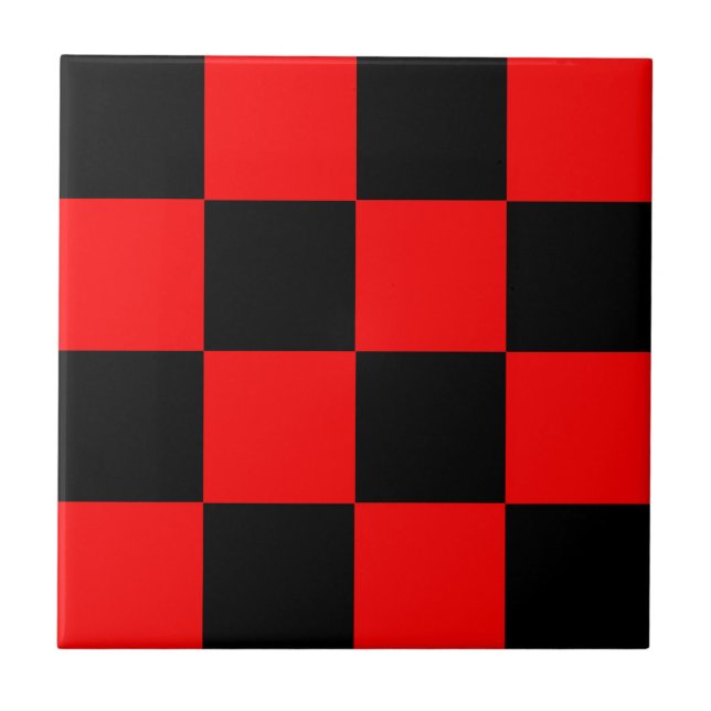 Red Black Checkered Karo Pattern Fliese (Vorderseite)