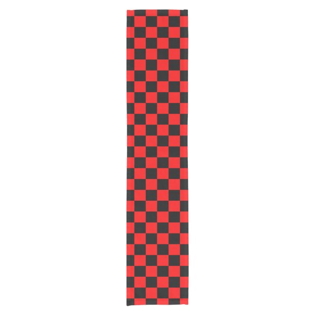 Red Black Checkered Karo Pattern Kurzer Tischläufer (Vorderseite)