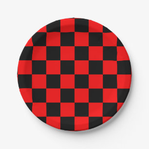 Red Black Checkered Karo Pattern Pappteller