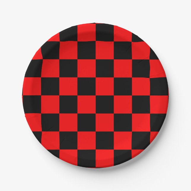 Red Black Checkered Karo Pattern Pappteller (Vorderseite)