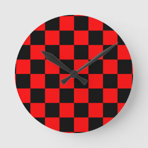 Red Black Checkered Karo Pattern Runde Wanduhr