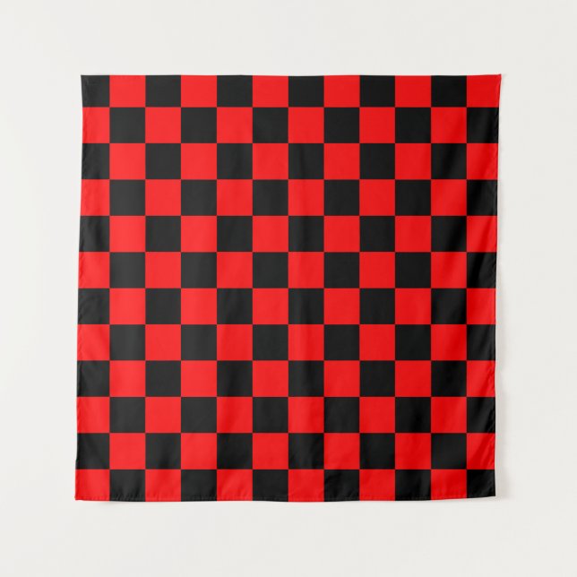 Red Black Checkered Karo Pattern Wandteppich (Vorderseite)