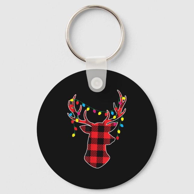 Red Black Christmas Buffalo Plaid Deer Women Men K Schlüsselanhänger (Vorderseite)