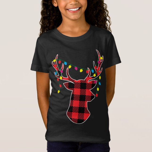 Red Black Christmas Geschenke Buffalo Kariert Deer T-Shirt (Vorderseite)
