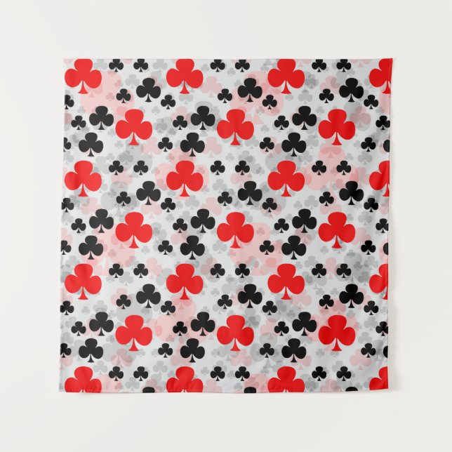 Red Black Clover Club Abstraktes Muster Wandteppich (Vorderseite)