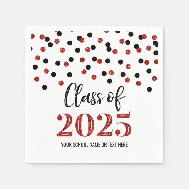 Red Black Confetti Class of 2025 Napkins Serviette (Vorderseite)