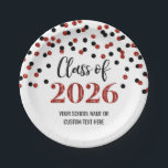 Red Black Confetti Graduation 2026 Pappteller<br><div class="desc">Customizable graduation party class of 2026 plates in glamorous red and black confetti pattern and elegant hand lettered style text.</div>