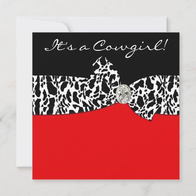 Red Black Cow Print Cowgirl Babydusche Einladung (Vorderseite)