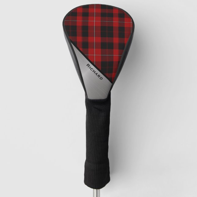 Red & Black Cunningham Kariert & Aluminium Look Golf Headcover (Vorderseite)