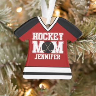 Red/Black Custom Hockey Mama Jersey Ornament
