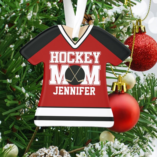 Red/Black Custom Hockey Mama Jersey Ornament (Von Creator hochgeladen)