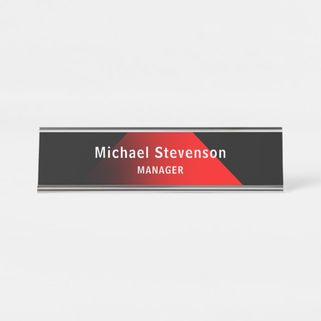 Red Black Customize Name & Title Professionals Schreibtischnamensplakette (Vorderseite )