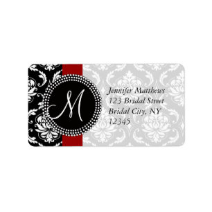 Red Black Damask Address Labels für Hochzeiten Adressaufkleber