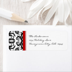 Red & Black Damask Dots Adressenmarkierungen