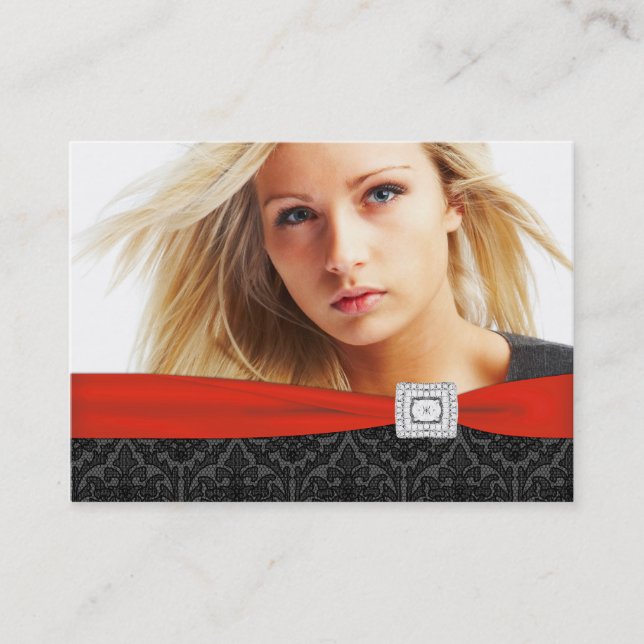 Red Black Damask Foto Business Cards Visitenkarte (Vorderseite)