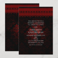 Red Black Damask & Lace Gothic Romantische Einladu