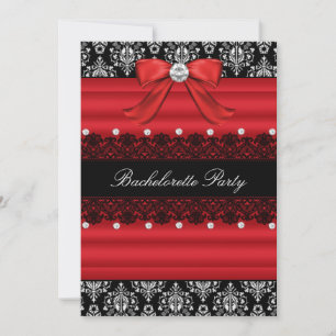 Red & Black Damask Lace Junggeselinnen-Abschied la Einladung