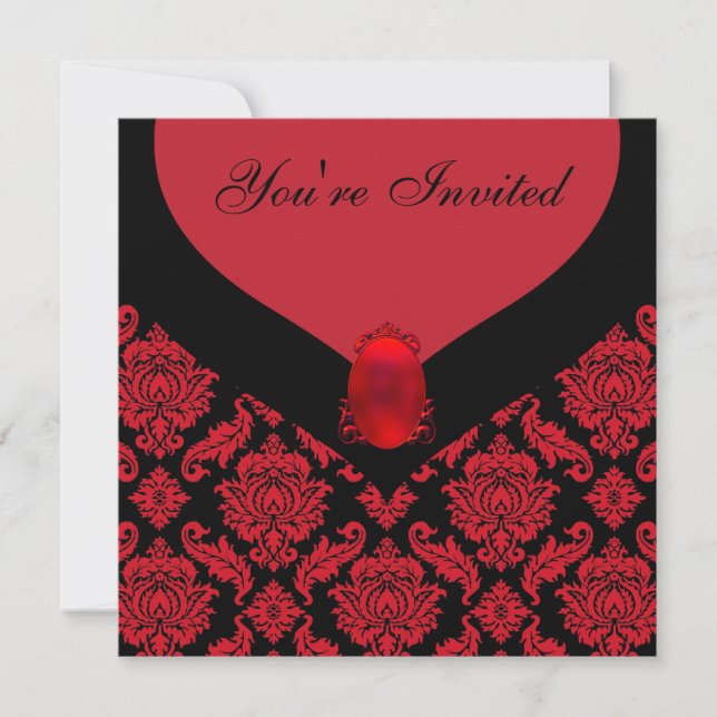 Red Black Damask Party Einladung (Vorderseite)