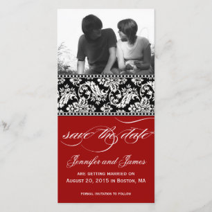 Red Black Damask Save the Date Fotokarte