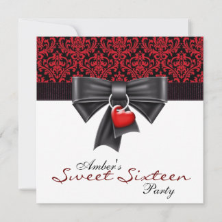 Red Black Damask Sweet 16 Geburtstagsparty Einladung