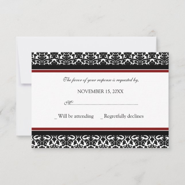 Red Black Damask UAWG Wedding Card RSVP Karte (Vorderseite)