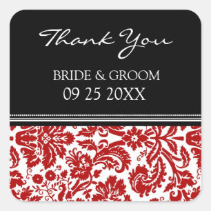 Red Black Damask Vielen Dank Gastgeschenk Hochzeit Quadratischer Aufkleber