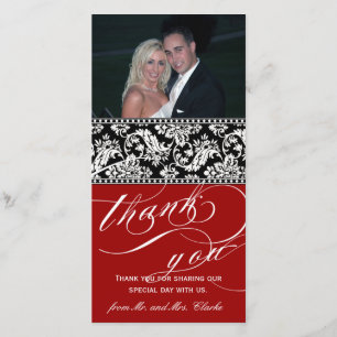 Red Black Damask Wedding Danke, dass Sie Foto Card Dankeskarte