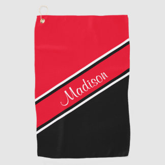 Red Black Diagonal Strip Skriptname Golfhandtuch