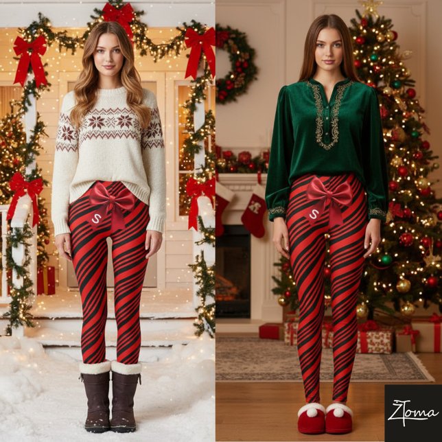 Red Black Diagonal Stripes Graphic Bow Leggings (Von Creator hochgeladen)