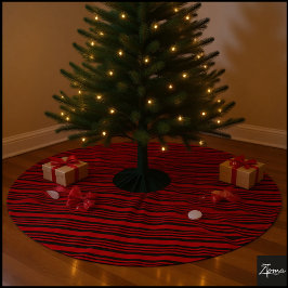 Red Black Diagonal Stripes Graphic Bow Polyester Weihnachtsbaumdecke