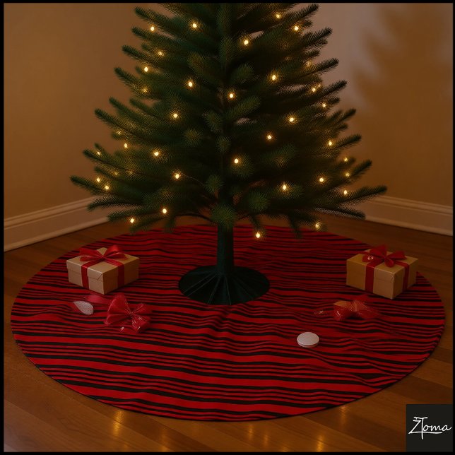 Red Black Diagonal Stripes Graphic Bow Polyester Weihnachtsbaumdecke (Von Creator hochgeladen)