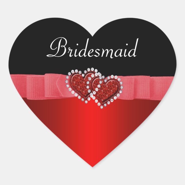 Red & Black Diamond Locking Hearts Wedding Herz-Aufkleber (Vorderseite)