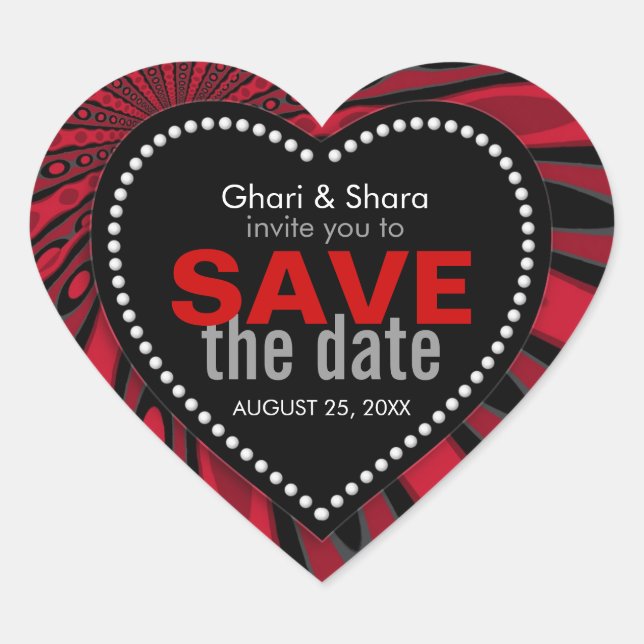 Red Black Diva Tribal Save the Date Heart Sticker (Vorderseite)