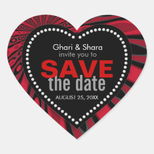 Red Black Diva Tribal Save the Date Heart Sticker