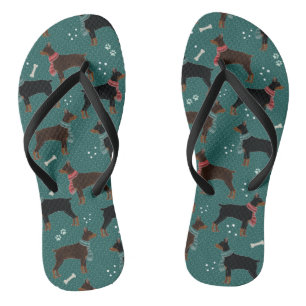 Red & Black Dobermans in Scarves Wintermuster Flip Flops