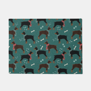Red & Black Dobermans in Scarves Wintermuster Fußmatte