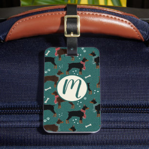 Red & Black Dobermans in Scarves Wintermuster Gepäckanhänger