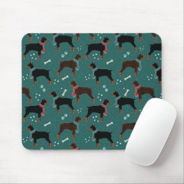 Red & Black Dobermans in Scarves Wintermuster Mousepad