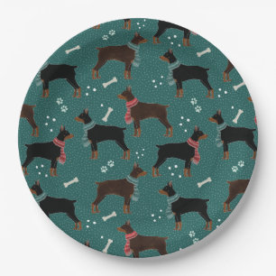 Red & Black Dobermans in Scarves Wintermuster Pappteller
