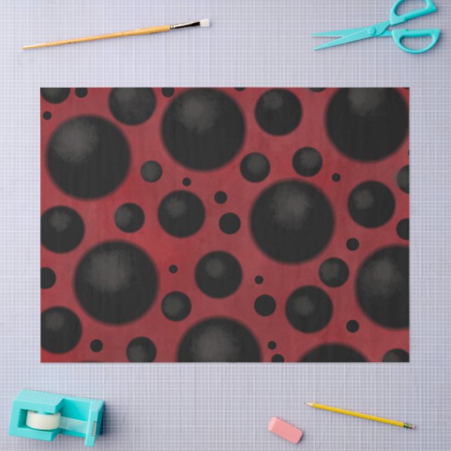 Red Black Dots Circles Funky Pattern Decoupage Seidenpapier (Basteln)