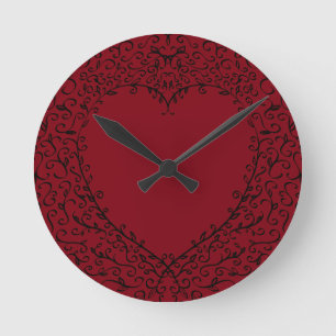 Red Black Elegante Heart Gothic Wedding Clock Runde Wanduhr