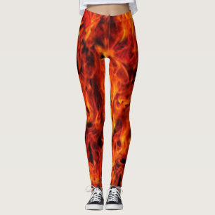 Red Black Flame Modern Chic Hipster FotoCollage Leggings